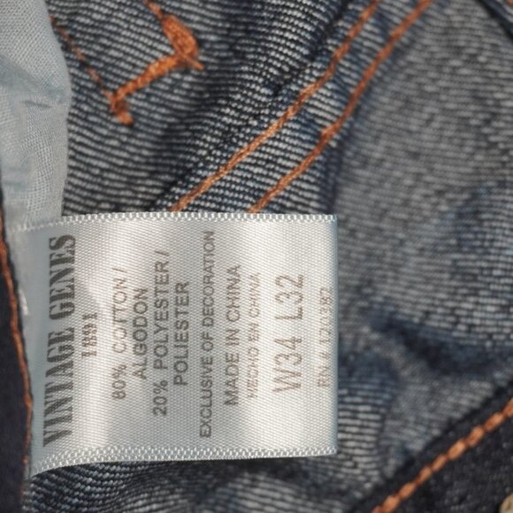 Vintage Genes Mens Dark Wash Blue Slim Straight Denim Distress Jeans Size 34X32 - Picture 9 of 9